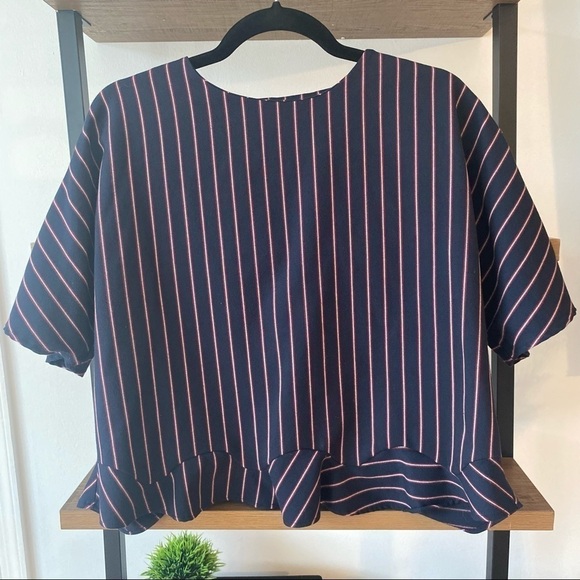Zara Tops - ZARA Pinstripe Ruffle Hem Peplum Striped Top